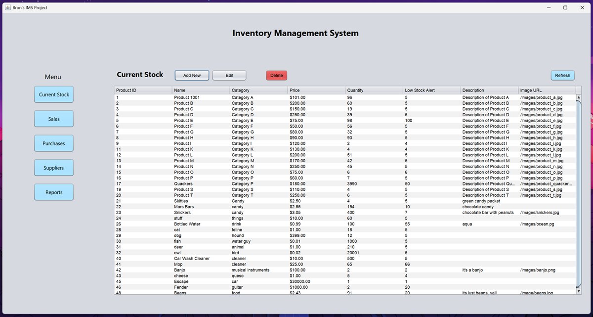 Inventory Management System showing a stock table