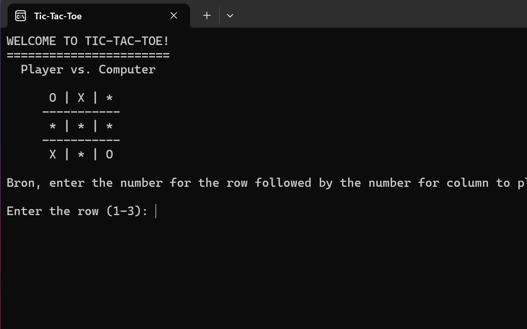 Tic-Tac-Toe game board in a console window